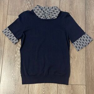 Ann Taylor Floral Black White Knit Top Blouse